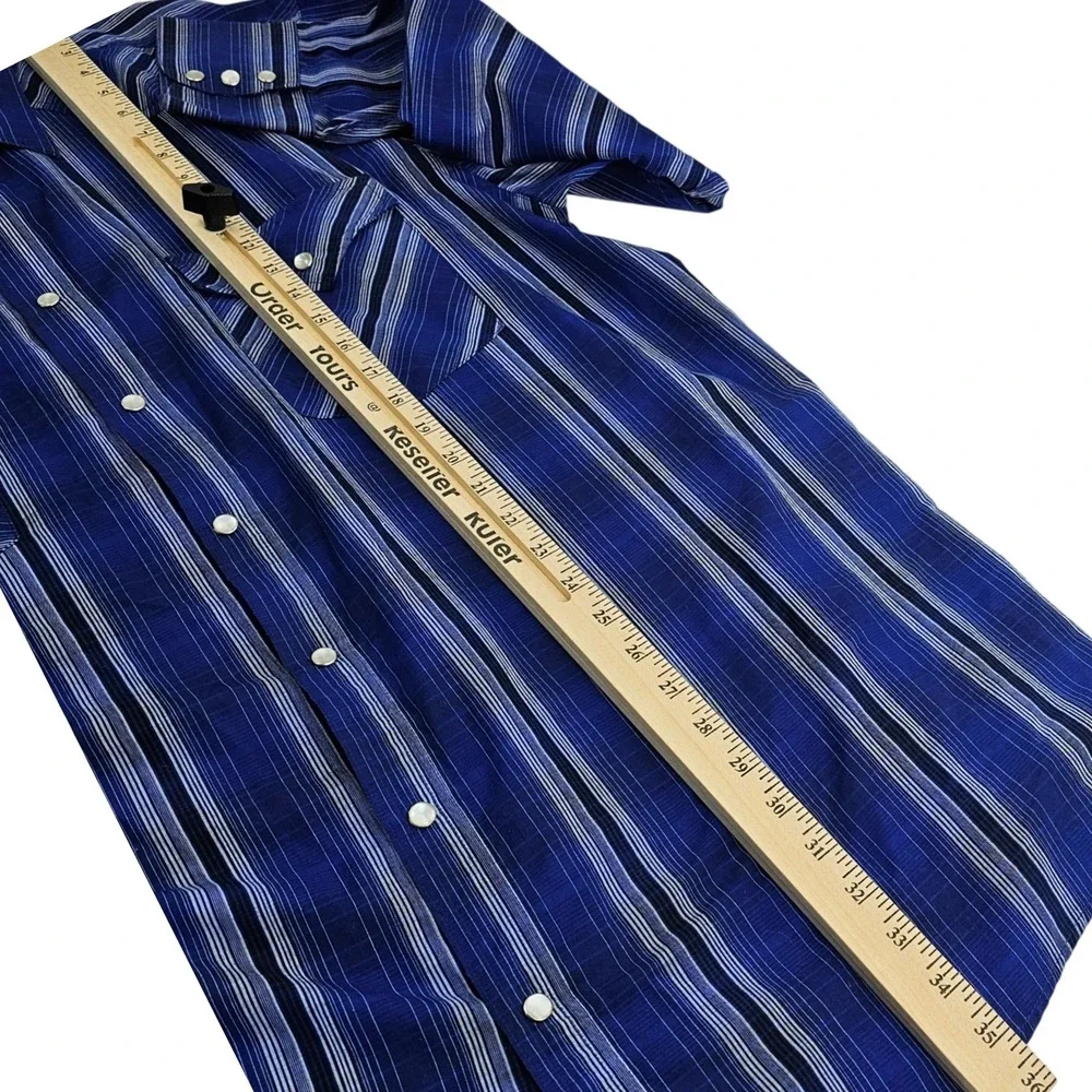 VTG High Noon Western Shirt Men's 2XL Blue‎ Plaid Button Pearl Snap L/S Pocket